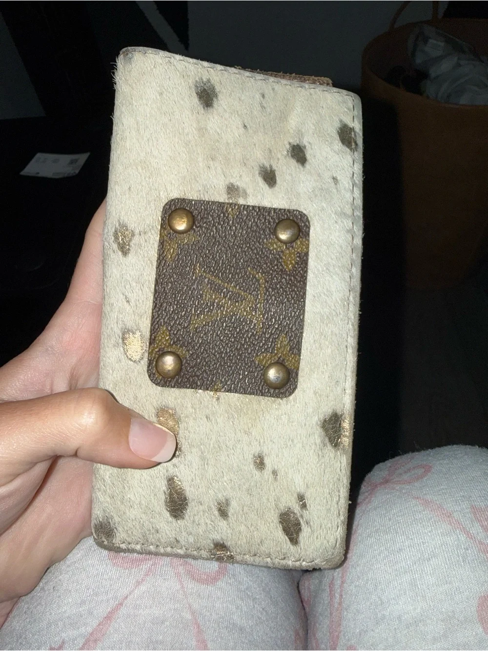Luxury Spotted Haircalf Wallet with Monogram Plate